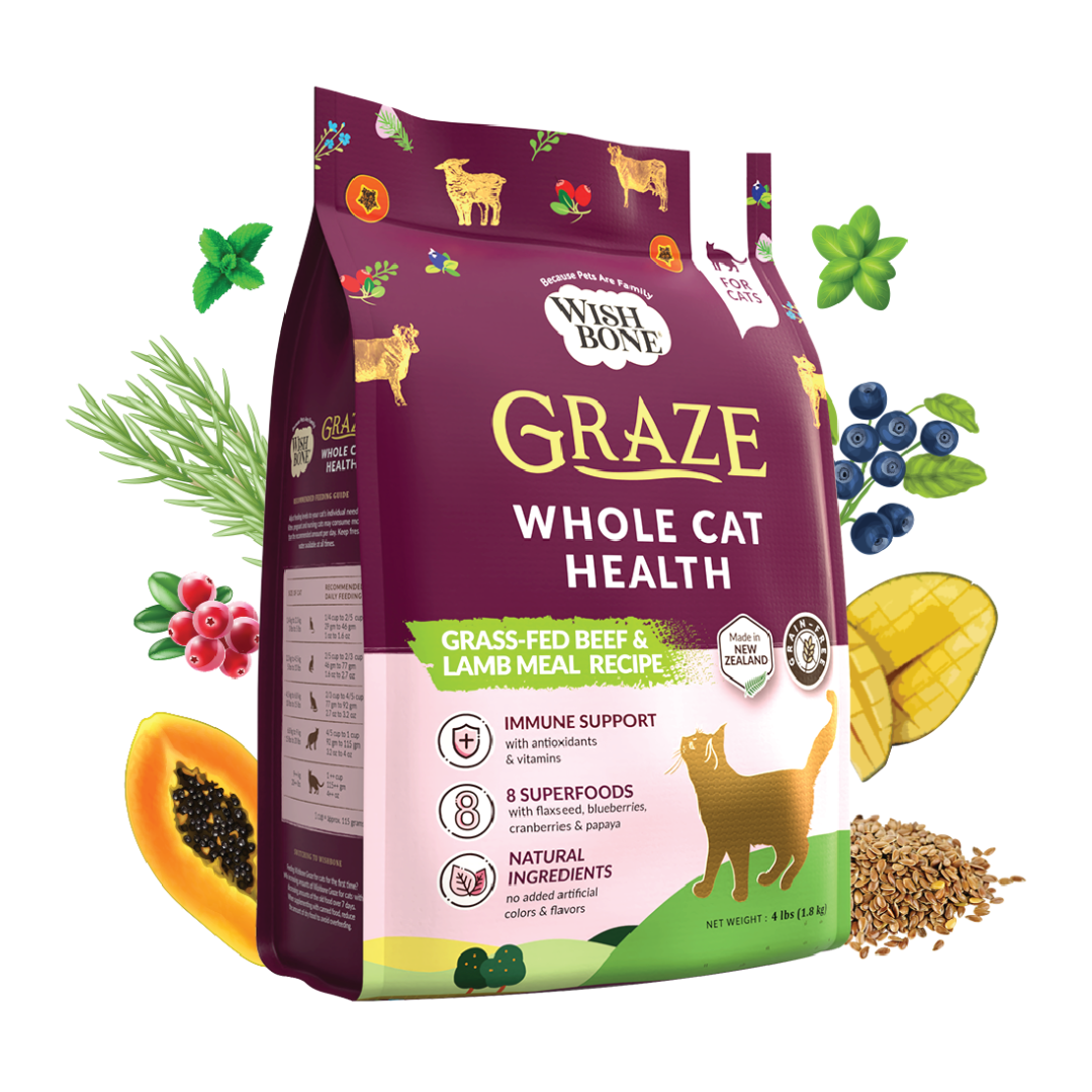 Wishbone Graze for Cats - New Zealand Beef and Lamb, 4lbs & 20lbs