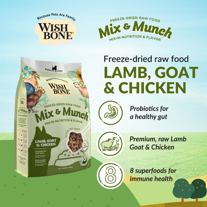 Wishbone Lamb, Goat & Chicken Freeze-Dried Raw Topper for Dogs 350g