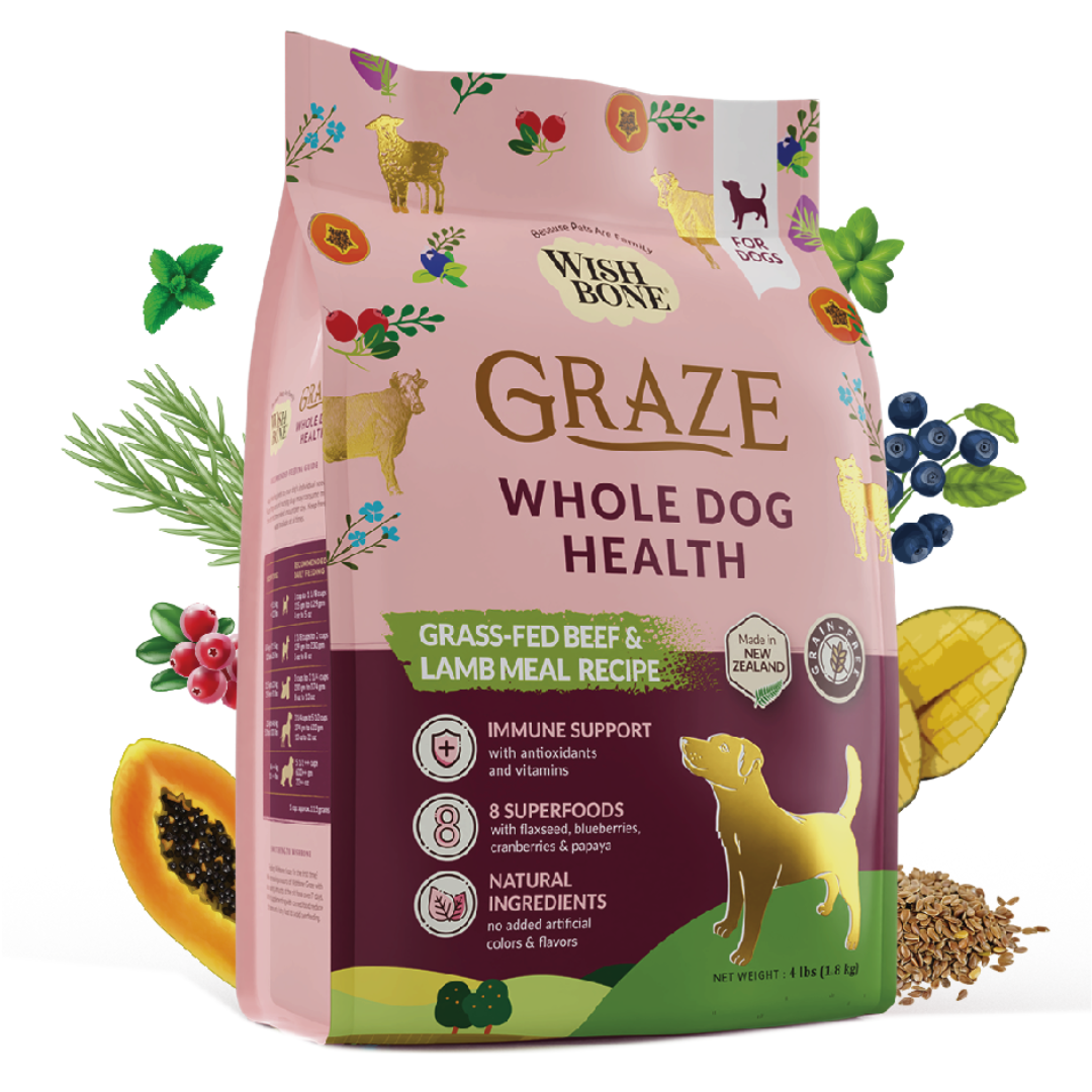 Buy Wishbone Graze New Zealand Beef & Lamb Dry Dog Food - 4 lb bag, gluten-free and grain-free formula with premium beef, lamb, and antioxidants.