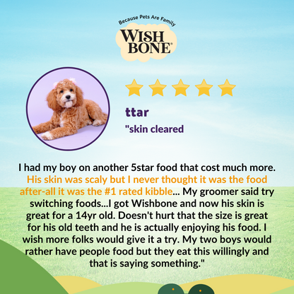 Wishbone Roost New Zealand Chicken Dry Dog Food, 4 lb bag, gluten-free and grain-free formula for muscle health, digestion, and overall wellness.