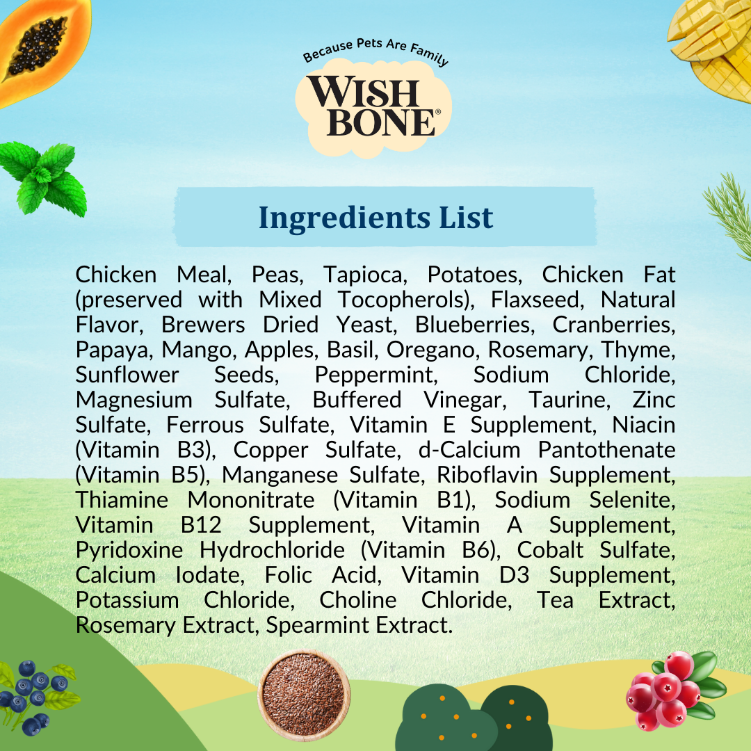 Wishbone Roost New Zealand Chicken Dry Dog Food, 4 lb bag, gluten-free and grain-free formula for muscle health, digestion, and overall wellness.